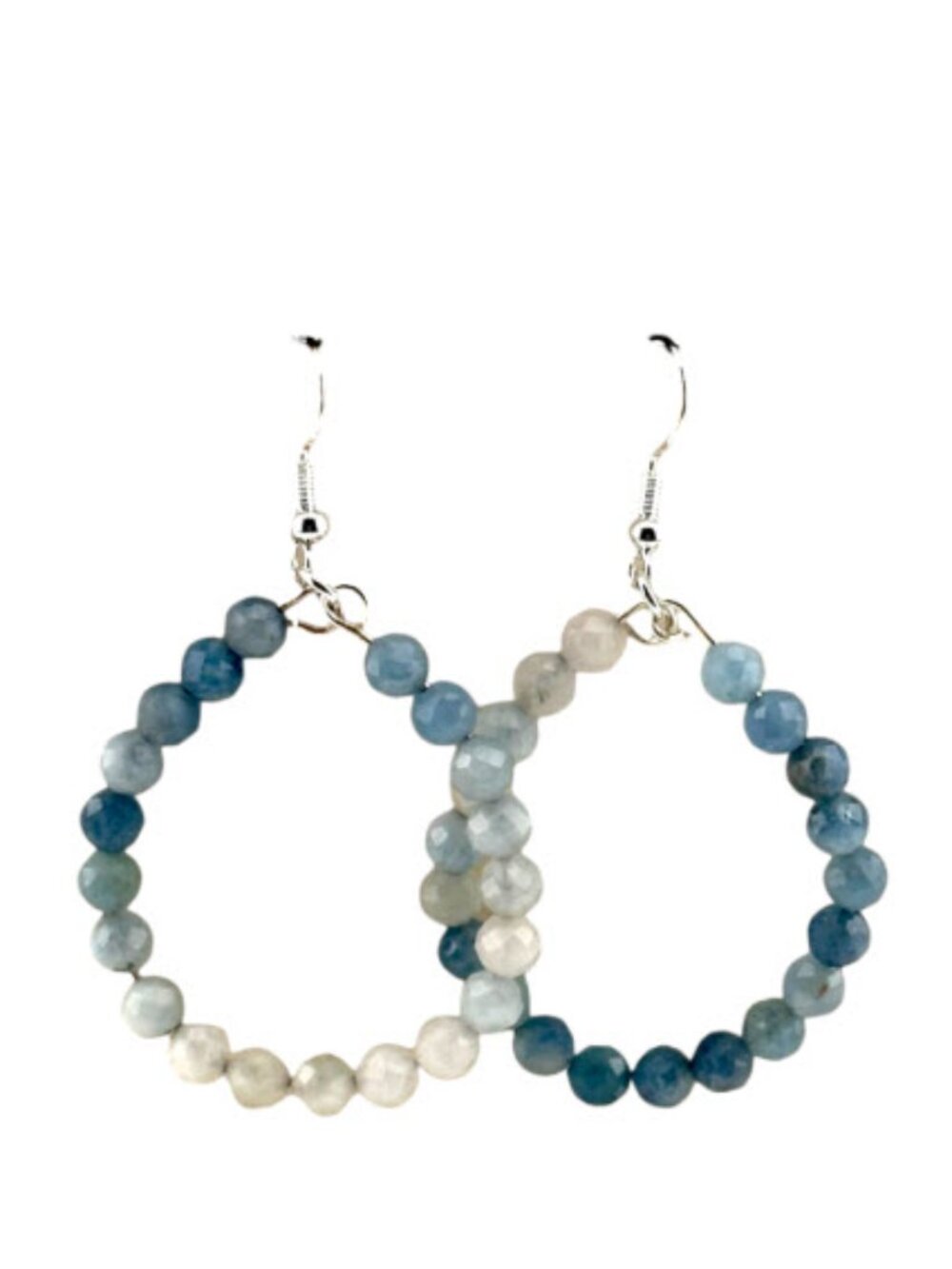 Natural Aquamarine Ombre Hoop Earrings Sterling Silver Coastal March Birthstone - Picture 9 of 9